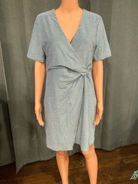 Serra Shimmery Wrap-Front Mini Dress in Light Blue